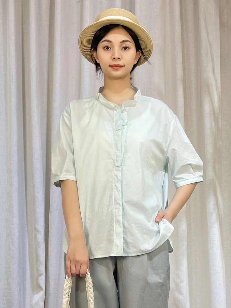 

Summer New Thin Stand Collar irt Women's Commute Art Design Sense Coat Y2W0C2353 Cotton Loose Fit Button Detail irt