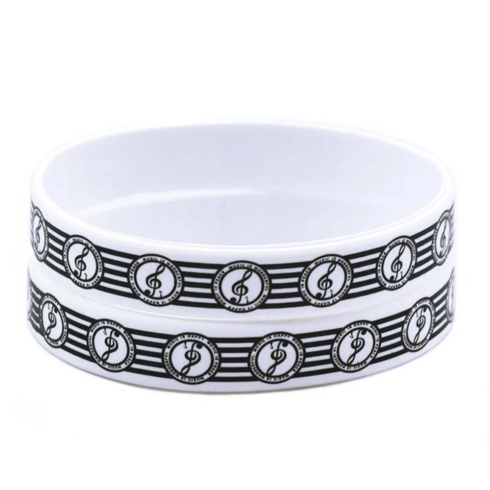50 Stück Musik-Partygeschenke, Silikonarmband, bedrucktes Musiksymbol, Gummiarmband, weiß – Detail 4