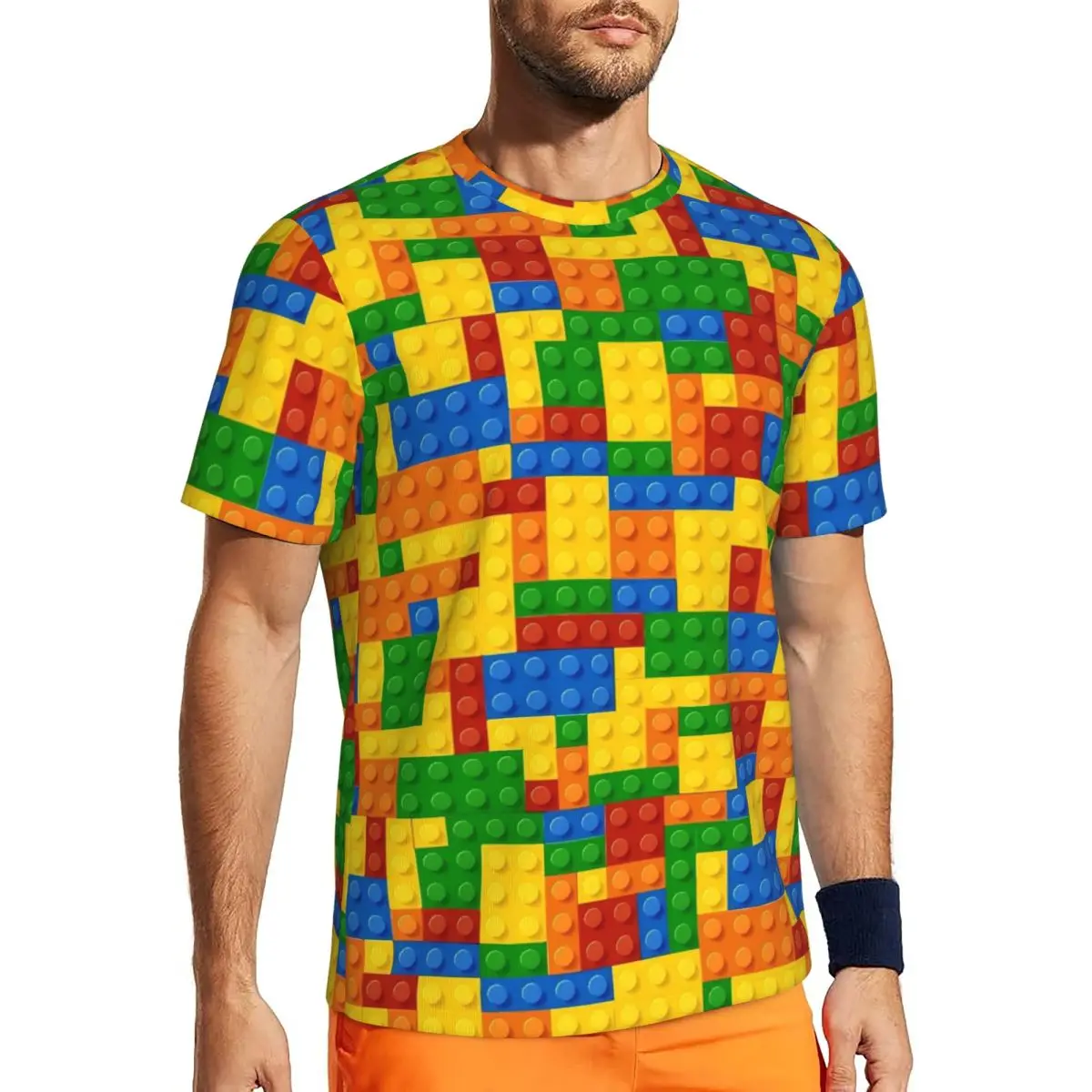 Sportswear T-Shirt For Men Colorful Brick Print Building Blocks T-Shirts Harajuku Summer Tees O Neck Design Clothes Gift Idea