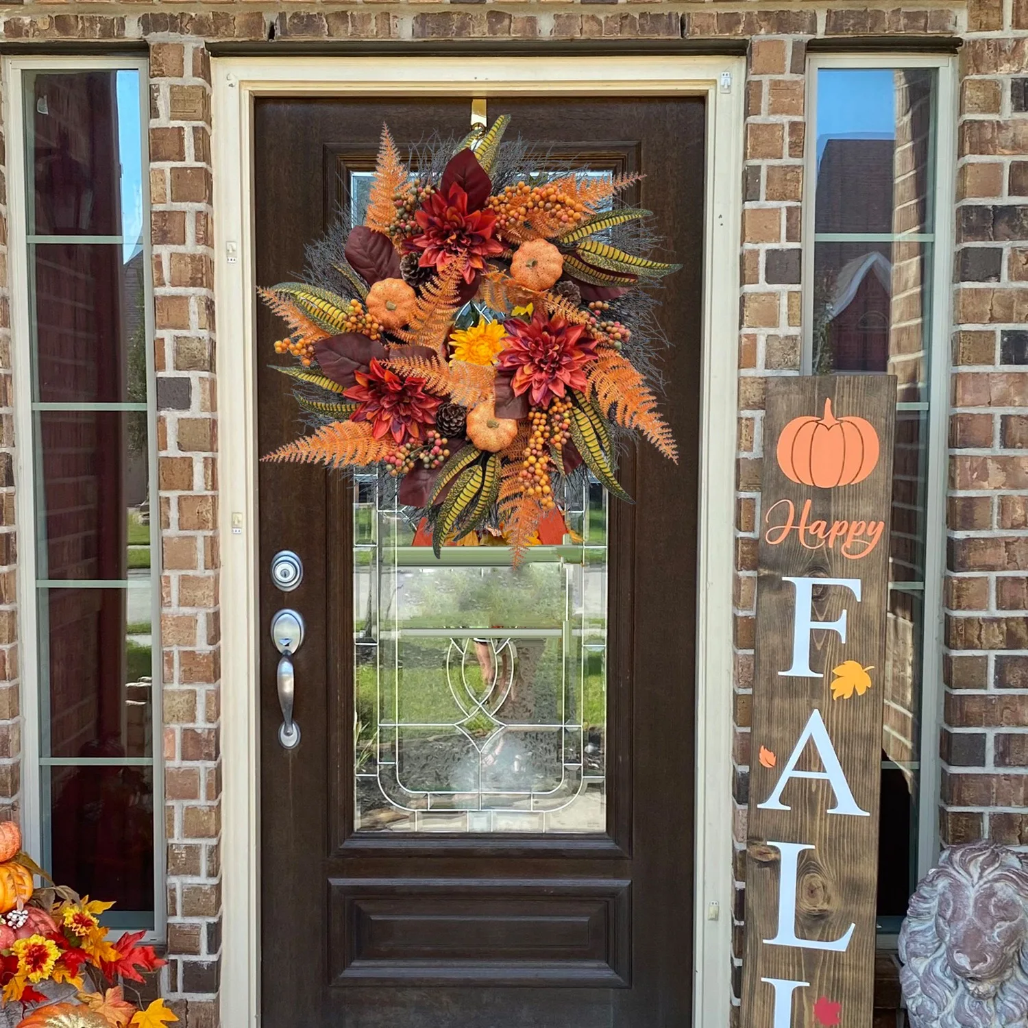 Halloween Hanging Decoration 20 inch Autumn Artificial Pumpkin Acorn Berry Pinecone Wreaths for Home Decor