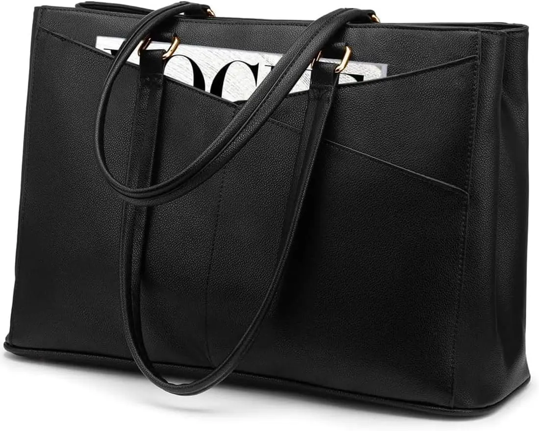 

Laptop Tote Bag for Women 15.6 Inch Waterproof Leather Computer Bags Business Office Work Briefcase Black
