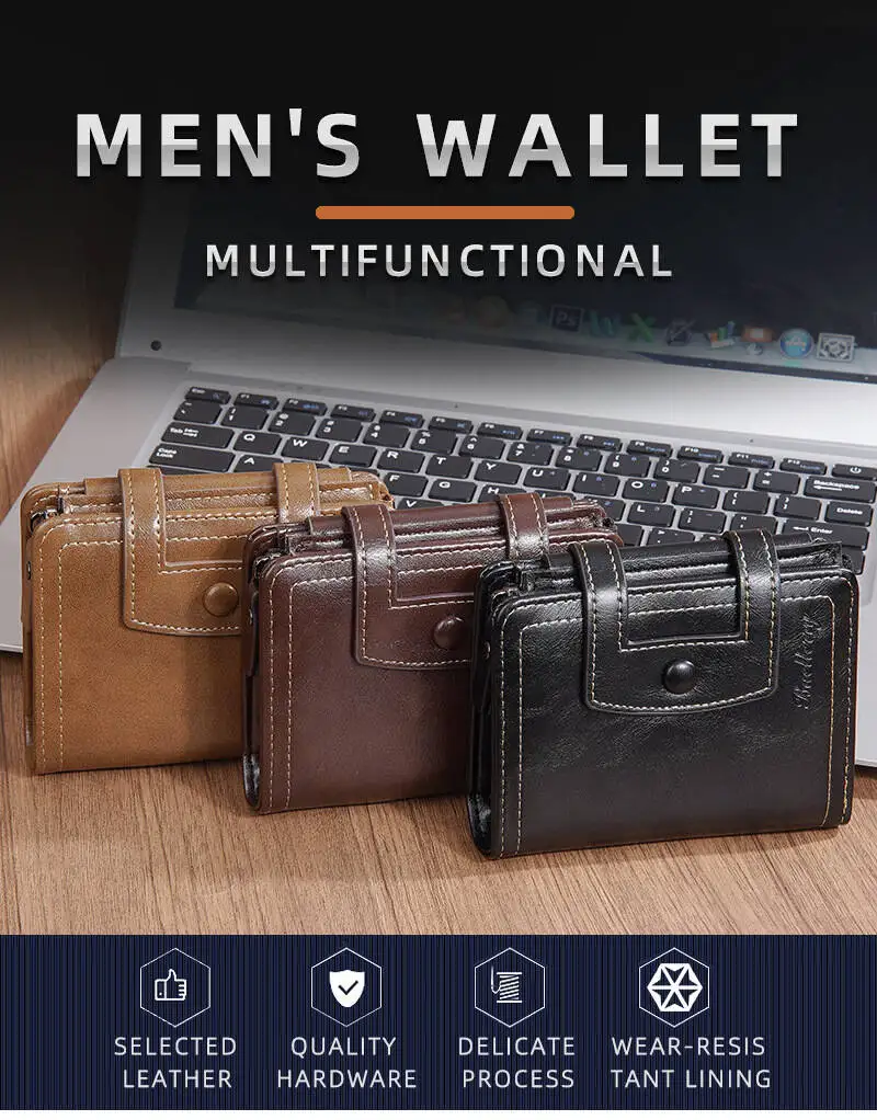 Baellerry Men's Wallet Anti-Theft Card Swiping Bag Zipper Buckle Coin Purse Short PU Short Wallets Multi Card Slots Buckle Coin