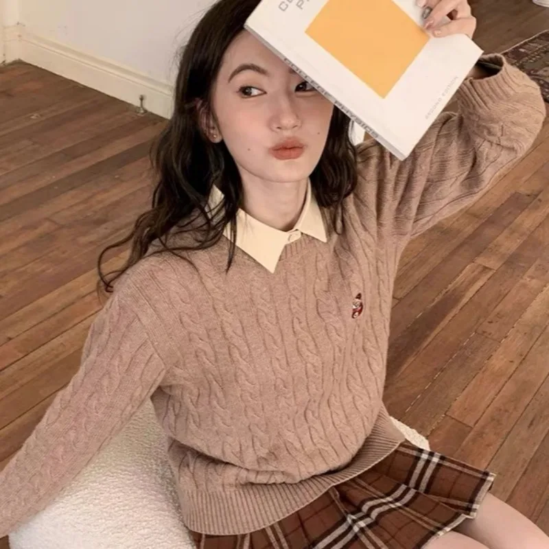 O-neck Pullovers for Women Knitted Lovely Fashion Korean Style Girls Cute All-match Soft Simple Ins Spring Autumn Casual College