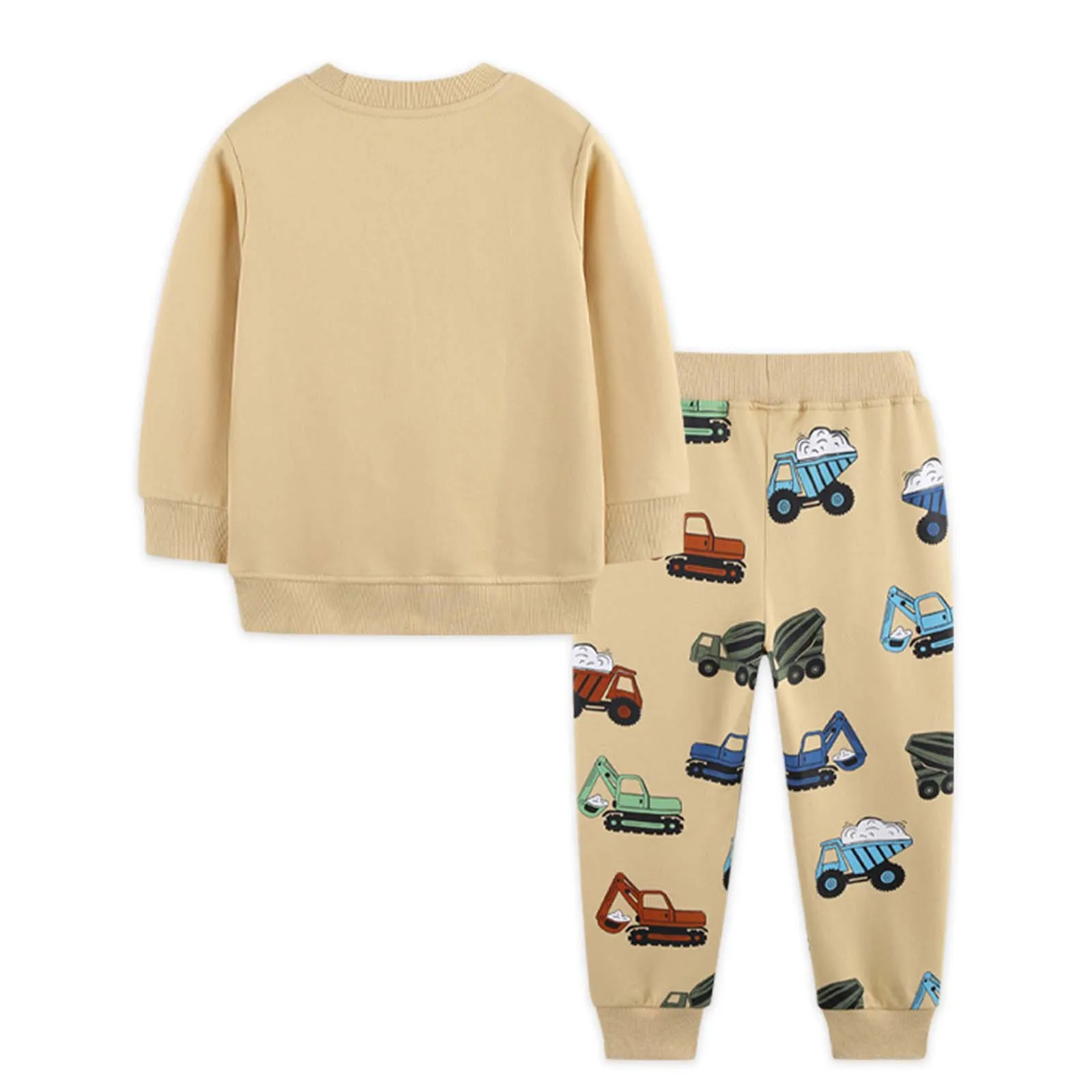 طقم مكون من قطعتين بدون غطاء للرأس وسراويل للأطفال مريحة ومسامية وأكمام طويلة مع بدلة بنطلون مطبوعة بنمط شاحنة لطيفة #4