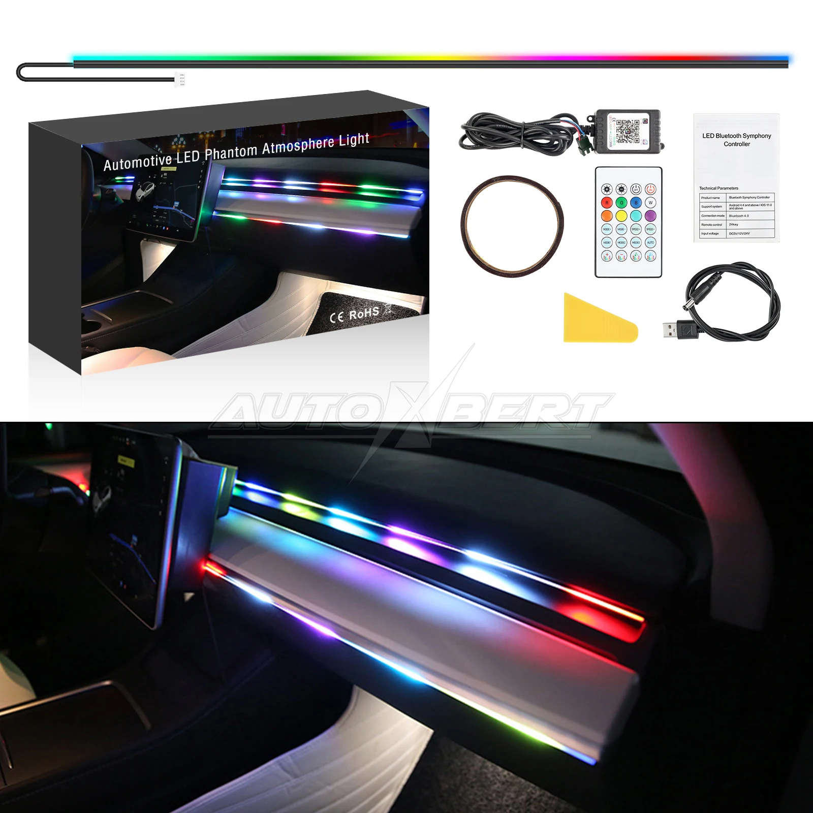 New Acrylic RGB LED Light Strip Kit For Car Interior Ambient Lighting 16 Million Color Sound Active Function Car Neon Light 1.1m