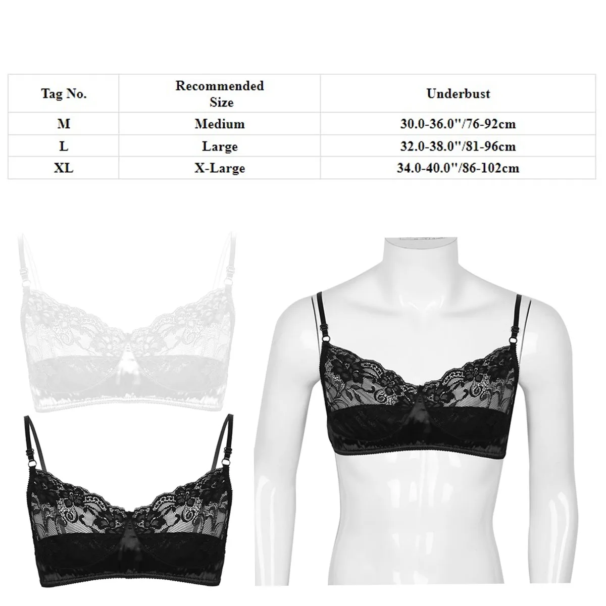 Men Sexy Bra Top Bralette Underwear Adjustable Spaghetti Strap Floral Lace Satin Bras Gay Crossdressing Lingerie Rave Clubwear