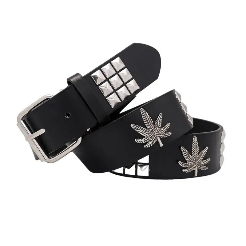 

39BB Rock Punk Adult Waist Belt with Rivet Matte Thin Waist Belt for Jeans Coat Skirt