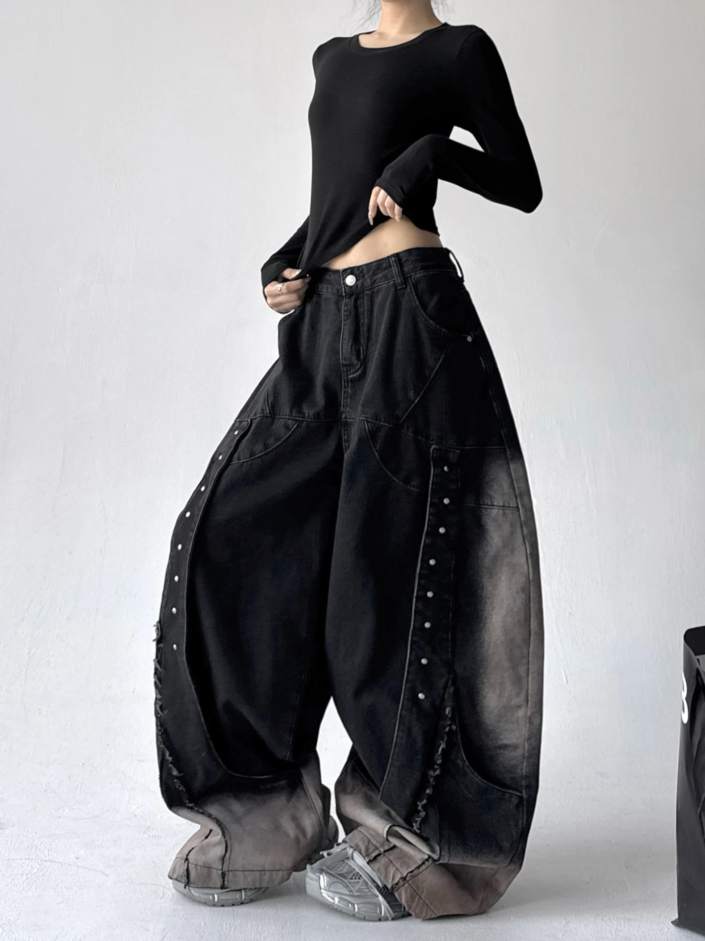 

Женские джинсы в стиле ретро Faion, потертые прямые широкие брюки с низкой талией, хлопковые свободные брюки, осень-зима, новый Sle