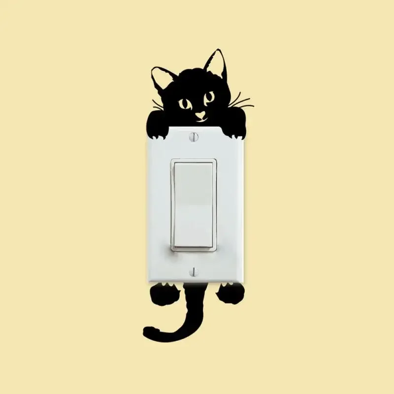 Funny Kitten Child Bedroom Switch Cover Room Decor on-off Sticker Cute Switch Outlet Wall Stickers on Wall Mural Art Hot Sale