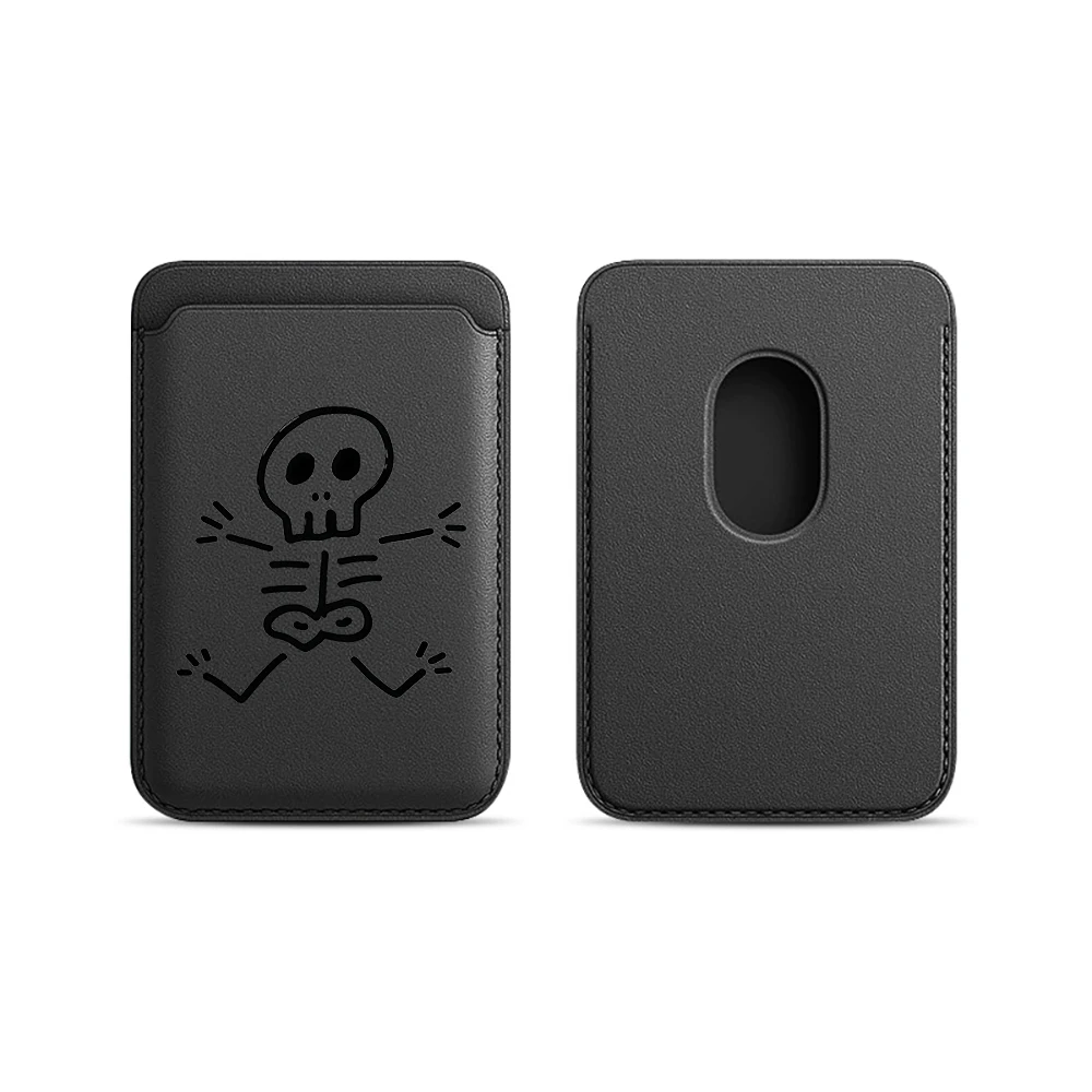 Künstlerische Totenkopf-Leder-Kartenhülle für Magnetische Hüllen, Geeignet für alle iPhones, für Magsafe-Karten-Handytasche – Detail 9