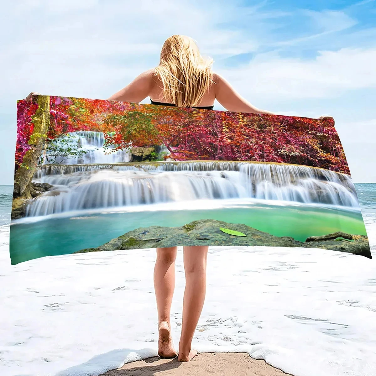 Toalla de playa en cascada, Toalla de baño con paisaje natural, portátil, de secado rápido, para acampar, viajar, deporte, Spa, piscina, Picnic, esterilla de Yoga