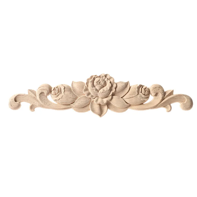 Autocollant de branche de fleur en bois, Applique d'angle, décoration de maison, longue bande sculptée en bois non peinte, verticale/horizontale