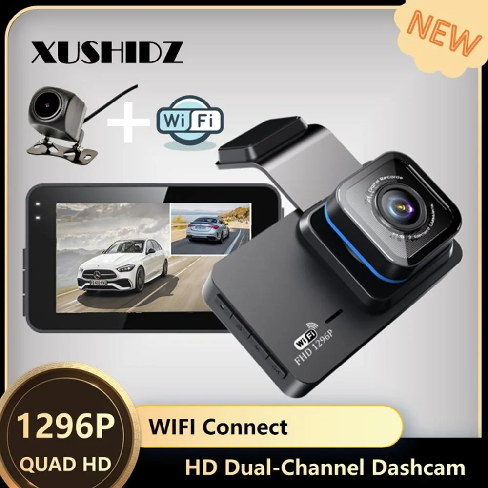 

XUSHIDZ FULL HD 2K WIFI Dual-Channel DVR Dash Cam 24H Parking Monitor Motion Detection Night Vision Car Camera Vehicle Recorder
