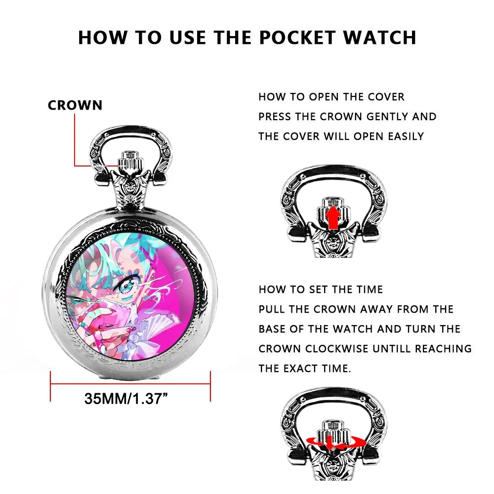 Exquisite Animation-Themed Glass Dome Pocket Watch: Quartz Movement, Arabic Numeral Dial & Durable Chain
