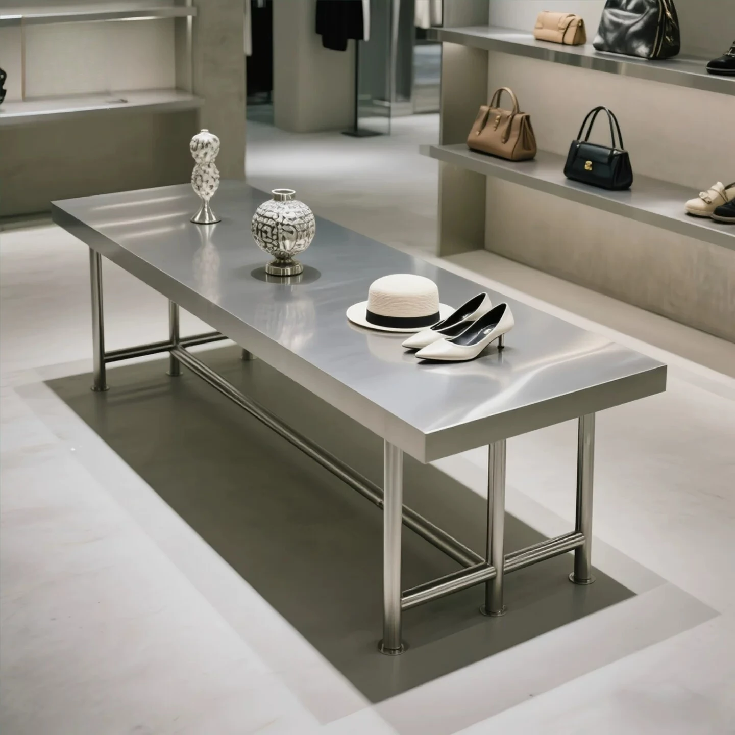 Modern light luxury stainless steel simple Nakajima water table rectangular display table multi-layer product display table stor