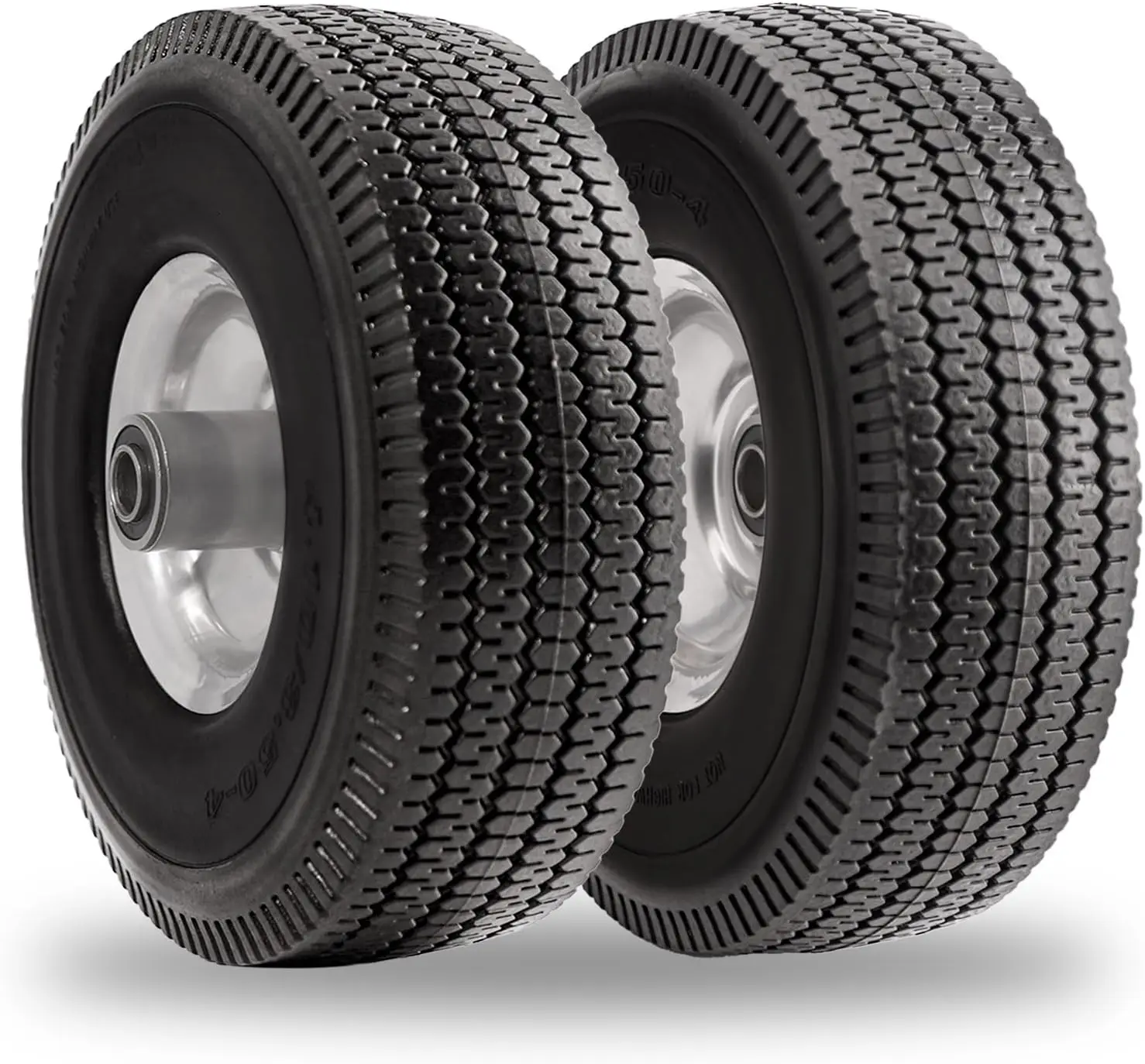 

10" Solid Polyurethane Tire 4.10/3.50-4, Flat Free Wheels with 5/8" Bearings, 2.2" Offset Hub for Garden Cart, Hand Truck, Lawn Cart, Mower (2 Pack)