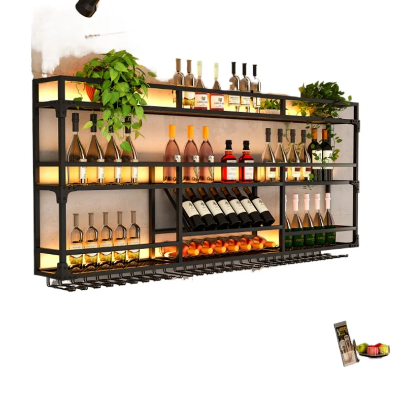 

Bar wall wine rack red cabinet lattice wall hanging display hanging glass storage