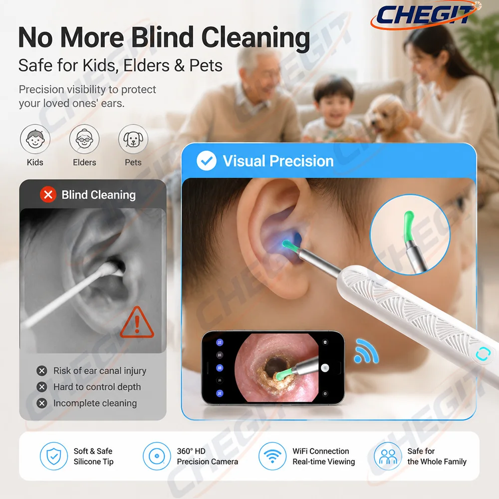 

Visual Ear Wax Cleaner with Camera Safe Earwax Removal Endoscope with 5M Camera Luminous Otoscope Ear Cleaning Tools Ear Care