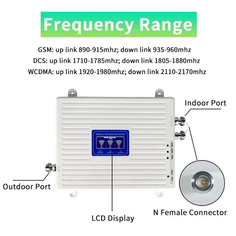 Cellular Repeater GSM DCS WCDMA 900 1800 2100 Tri Band 2G 3G 4G Signal Booster  Mobile Signal Amplifier 2 Indoor Antennas Set