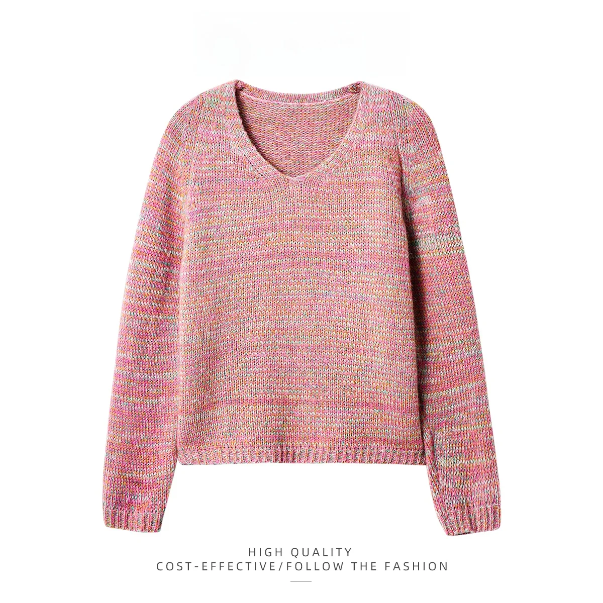 

PAIXIANG Vintage Sweet adient Color V-ne Sweater Women's Loose Knitted Top Autumn Winter Comfortable Slimming Sle