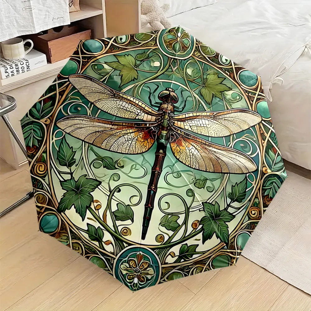 1PC Dragonfly Design Umbrella with Nature Patterns Print 8 Iron Ribs Folding Umbrella Auto-Open Fashion Sunshade