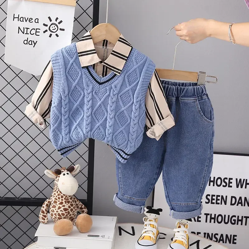 Children Fashion Clothes Spring Autumn Kids Boy Clothing Infant Wave Coat Jacket T-Shirt Pants 3pcs/Set Toddler Casual Suit