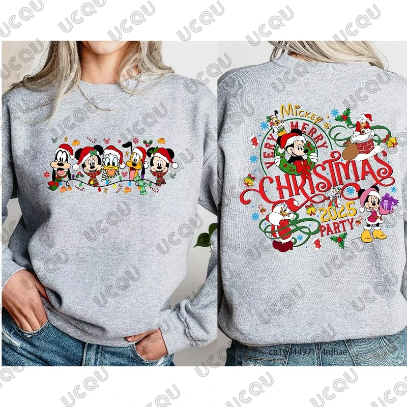 2025 noël Disney famille Mickey Mouse imprimer sweat à capuche en coton pour les femmes automne hiver à manches longues sweat décontracté Couple hauts