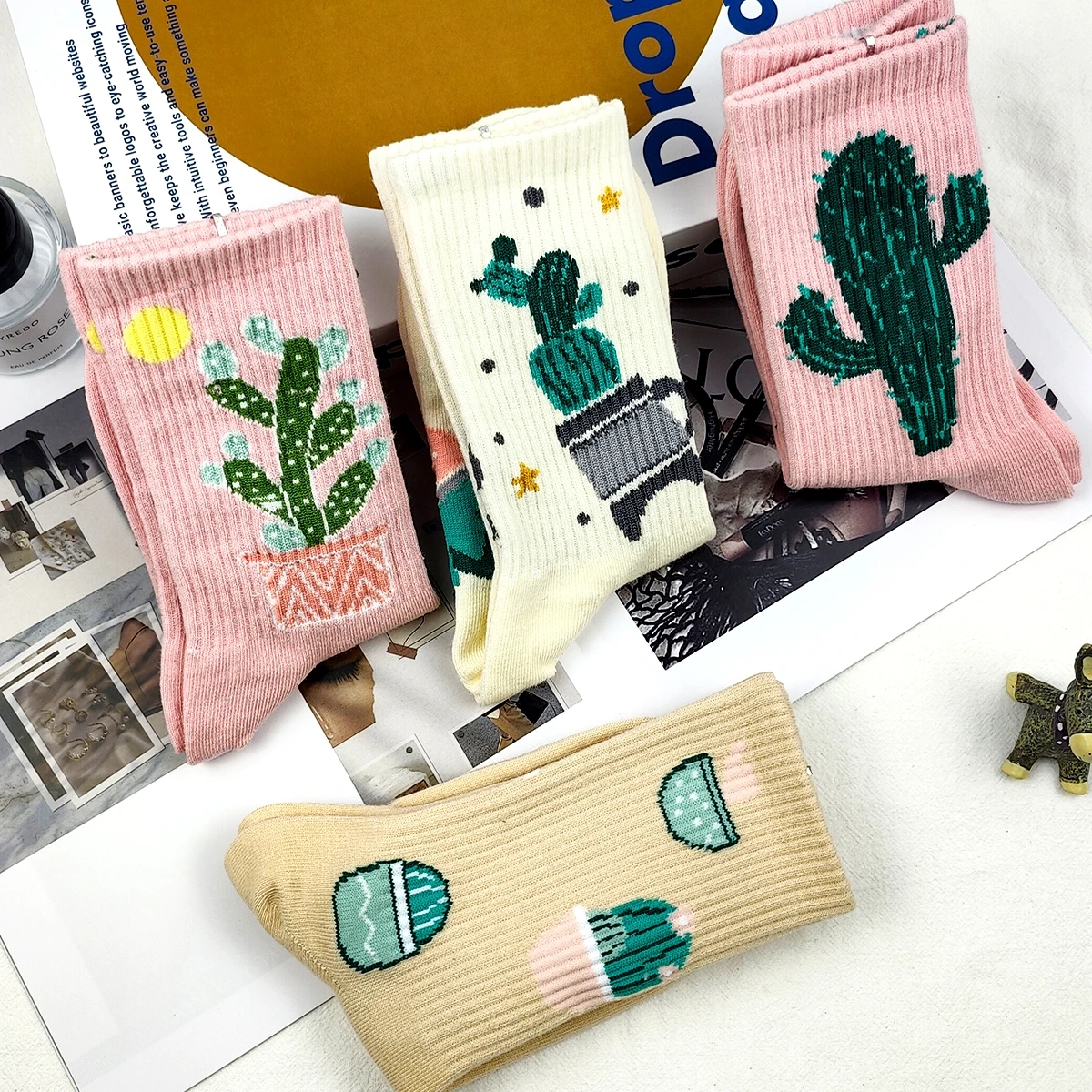 

Beige Cactus Fitness Love Sweet Socks Rave Indestructible Korean Funny Women Cotton Short Modern Ankle Socks High Quality Gifts