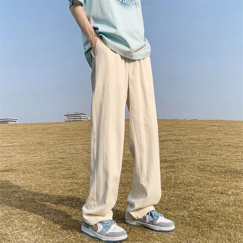 

Trousers Sweatpants Wide Leg Cargo Solid Color Elastic High Waisted Pockets Loose Casual Men's Clothing Spring Autumn Pants