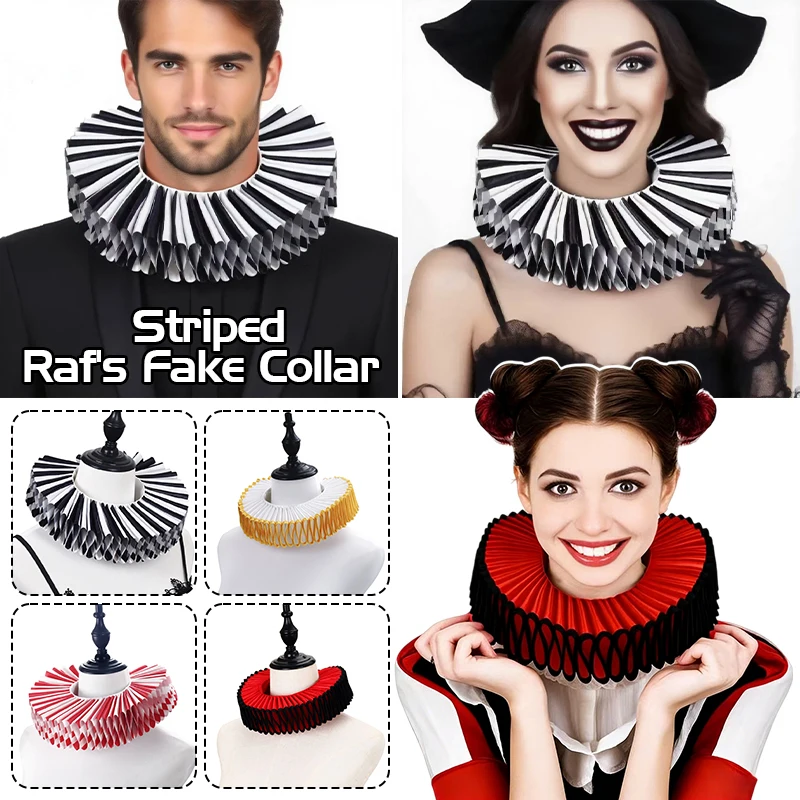 

Винтажный викторианский ренессансный шарф-чокер с рюшами и полосками, фальшивый воротник для костюма клоуна, косплей