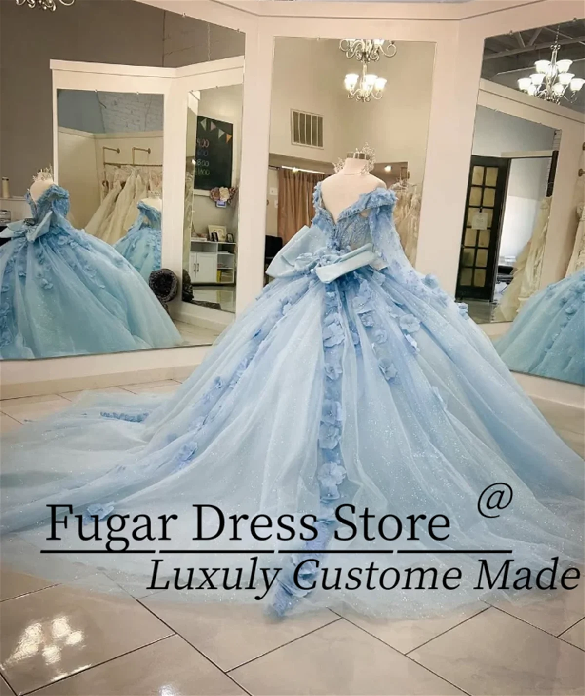 فساتين Quinceanera مقاس مخصص للأميرة باللون الأزرق السماوي موضة زهور ثلاثية الأبعاد حلوة للحفلات الراقصة Perty فساتين نسائية Vestidos de 15 quinceañera