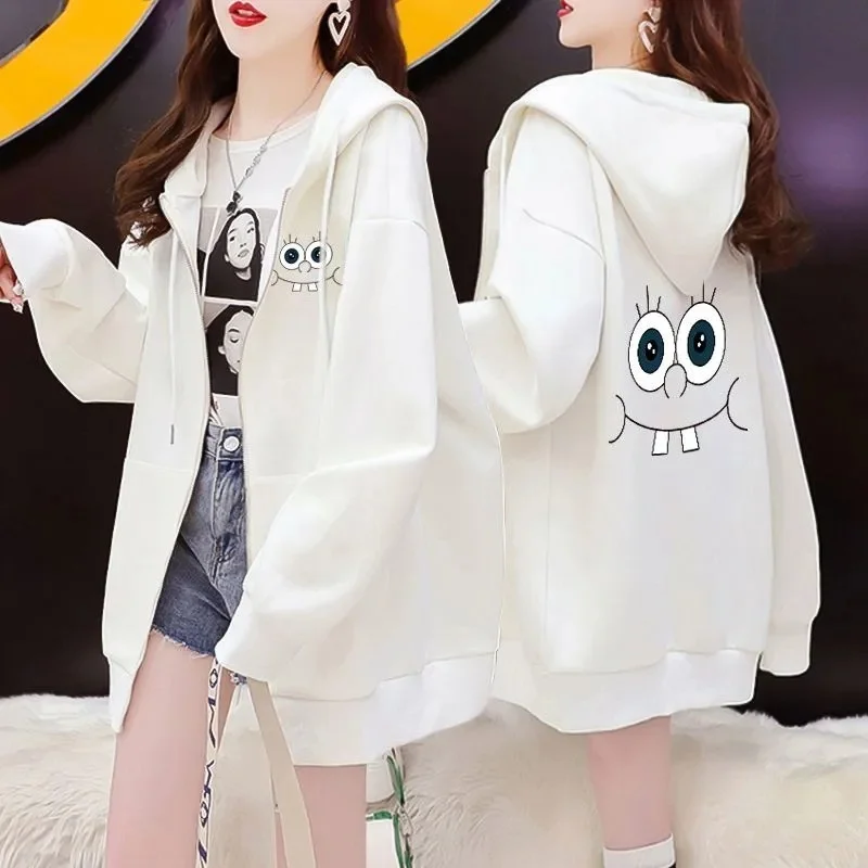 

Korean Printed Zipper Cardigan Coat Top 2025 New Women Hoodie Tracksuit Spring Autumn Winter Loose Thicken Korean Hooded Jacket
