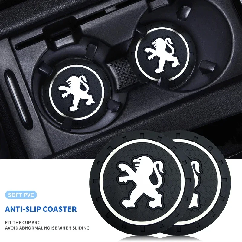 2pcs Car Styling Coaster Water Cup Holder Mat Decoration For Peugeot 308 408 508 RCZ CC SW 208 3008 2008 107 108 206 207 307 407