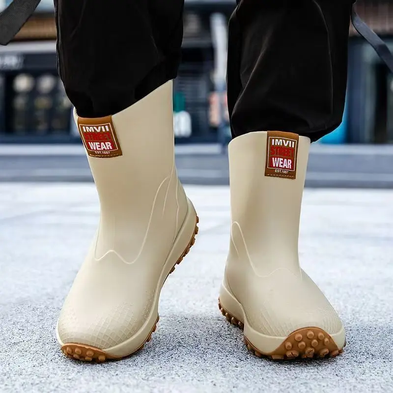 Waterproof Chef Kitchen Man Shoes Mid-calf Rain Boots for Men on Offer Teenagers Without Lacing Low-heel New Pvc Fishing Wellies