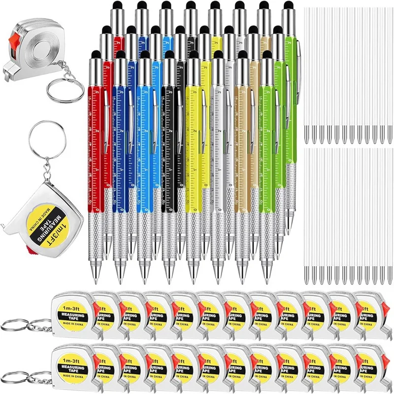 Multifunctional Pen Giftset Includes Tape Measure, 6-In-1 Practical Pen, Suitable For Men's Birthday Party Favors, 24PCS Durable