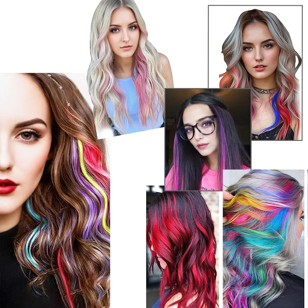 10PCS/Pack Colored Party Highlights  Clip in Hair Extensions for Girls 18 Inches Omber colors Straight Hair Synthetic Hairpieces