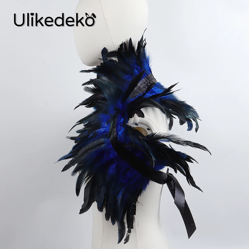 Châle en Plumes Bleues, Cape Gothique Initiée, Vêtements de Scène, Showgirl, brev, ixd'Halloween, Accessoires de Cosplay, Faux Col