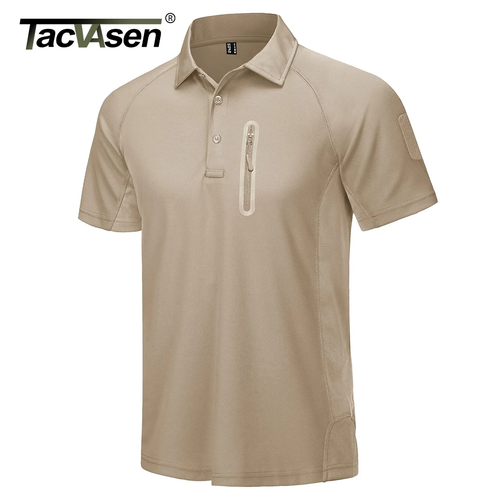 TACVASEN Summer Quick Dry T-shirt with Zipper Pockets Men's Short Sleeve Golf Polos T-shirts Outdoor Fishing Hiking Top Tees