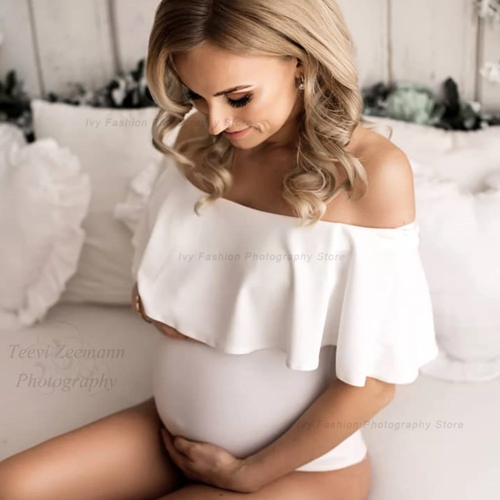 Maternity Bodysuit Stretchy Close-Fitting Ruffles Pregnancy Jumpsuits Photography Studio Clothing Maternity Photography Props