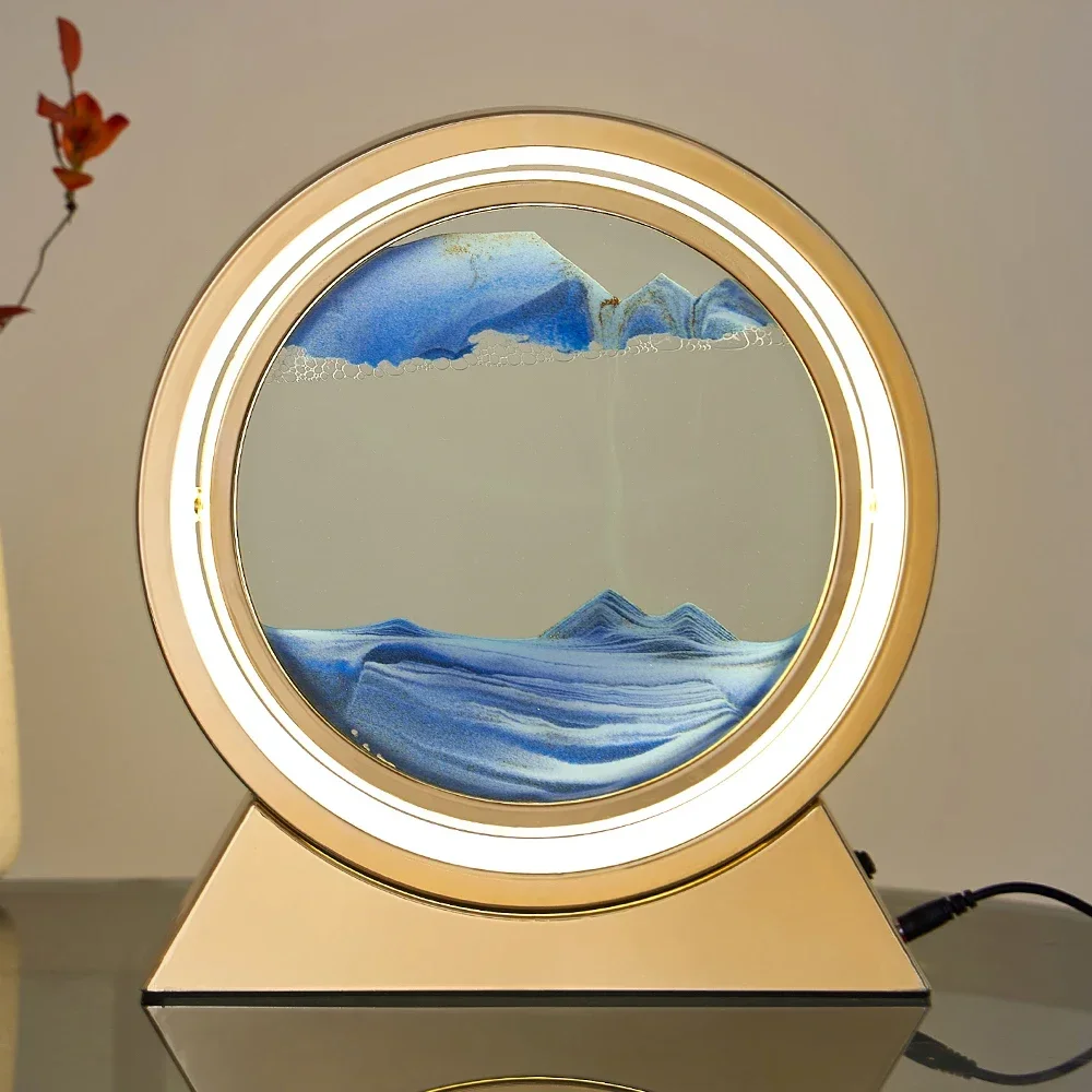 3D Hourglass 360° Rotating LED Lamp Quicksand Moving Sand Art Scene Dynamic  Decoration Accessories Modern Home Room Decor Gift