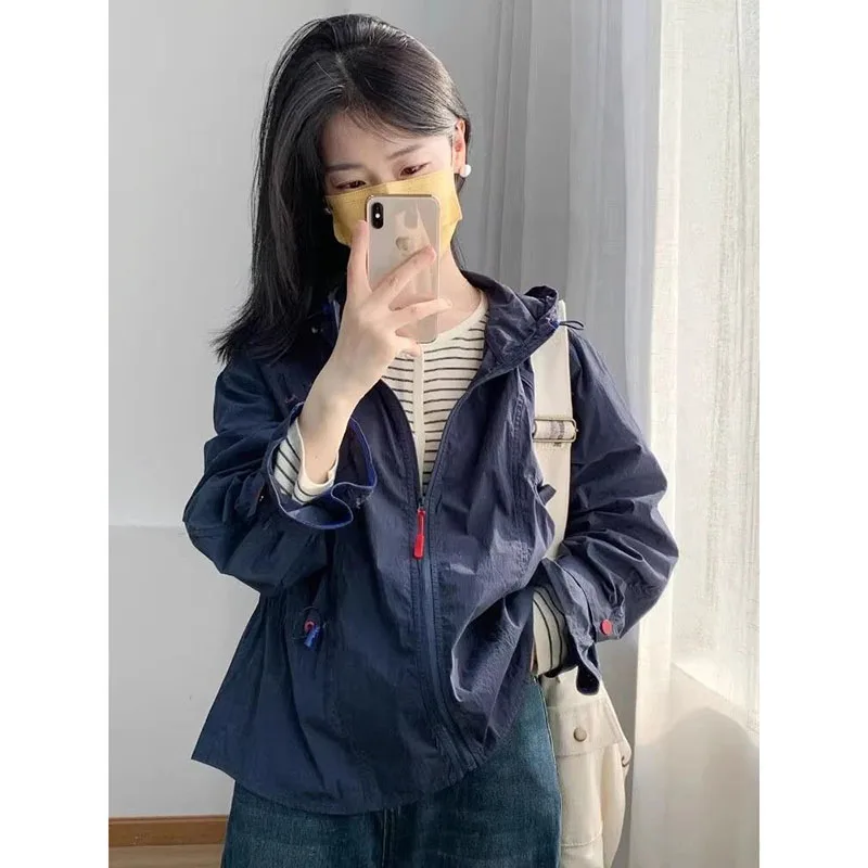

Joker Women's Super Nice Little Fragrance Coat Hidden Blue Female Hooded Jacket 2025 New Spring Autumn Loose Casual Overwear