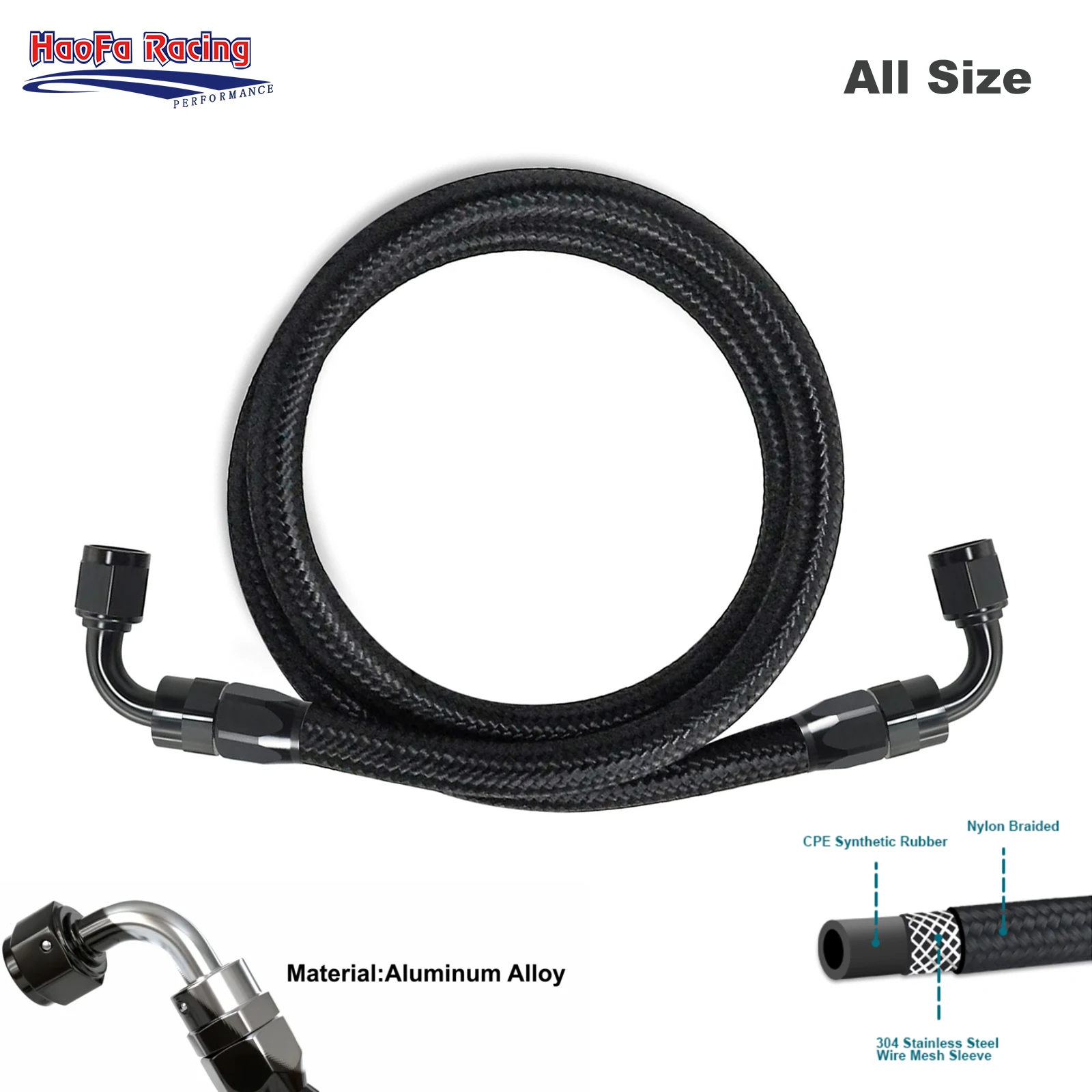 

90° Degree - 90° Degree Universal AN6 AN8 AN10 Oil Fuel Hose Kit Nylon Braided Rubber Fuel Pipe Cooling Hose Fitting Hose End 1M