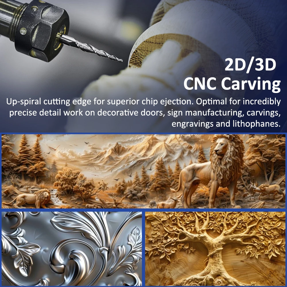 CMCP Carbide Milling Cutter R0.25-R2.0 2 Flute Tapered Ball Nose End Mill CNC Router Bit Wood /Metal Engraving Bit CNC Cutter