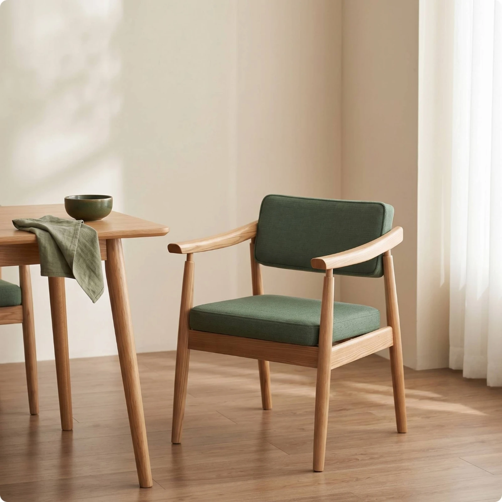 Wooden Armchair Minimalist Chair with Wooden Armrests Upholstered Armchair Water-Based Furniture Long-Lasting for Dining Room