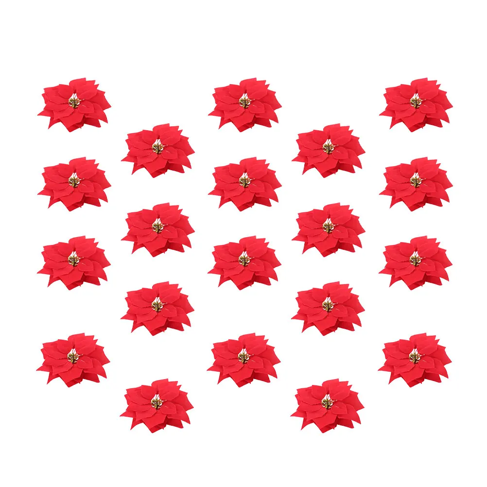 

20 Pcs Christmas Flower Decorations Fake Hanging Plant Petal Trimmings Artificial Flowers for Outdoors Glitter