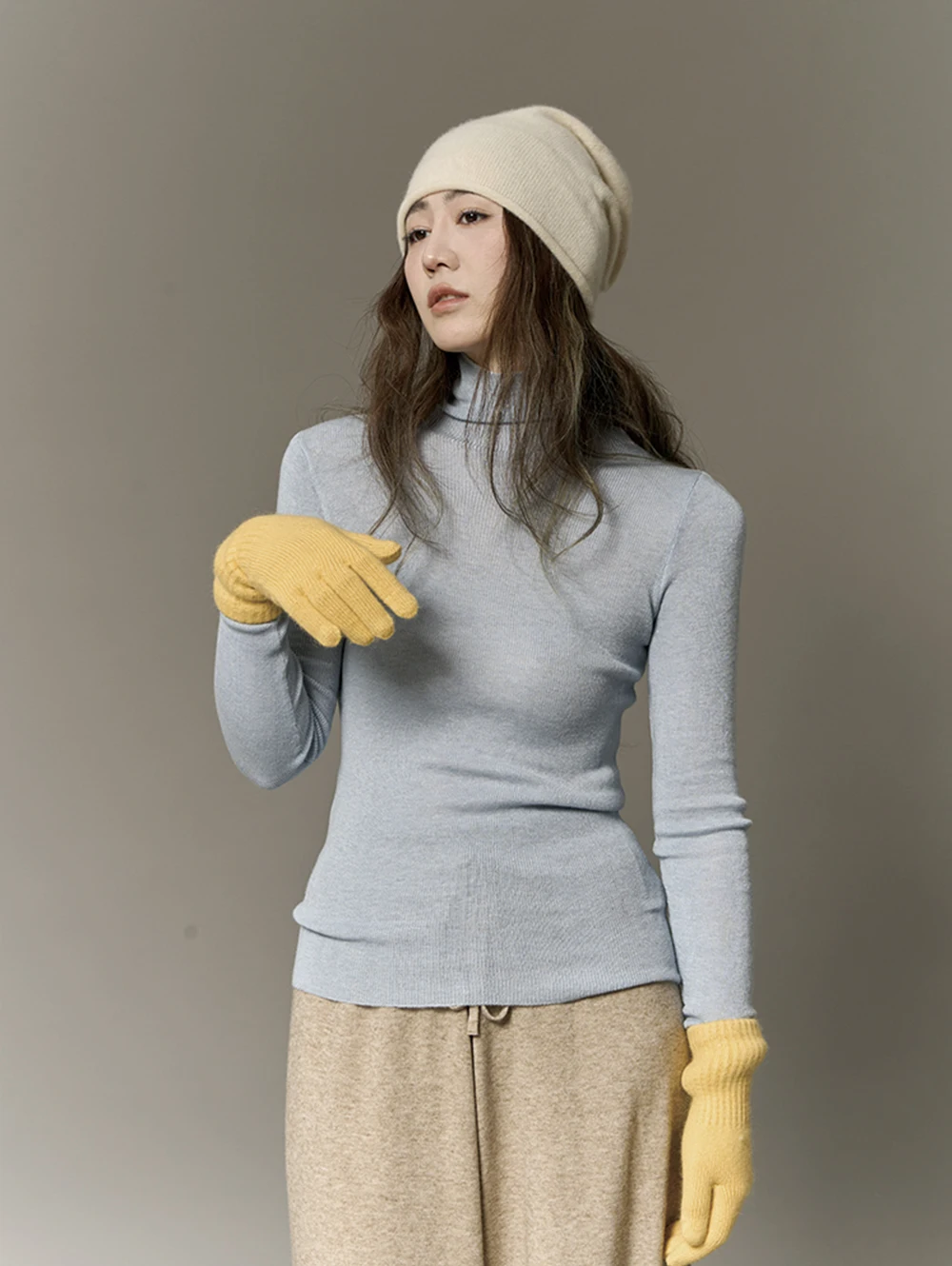 

Женская шерстяная вязаная кофта Morrieyuan с высоким воротником, мягкая, теплая, облегающая, с длинными рукавами, средней длины, зимний топ