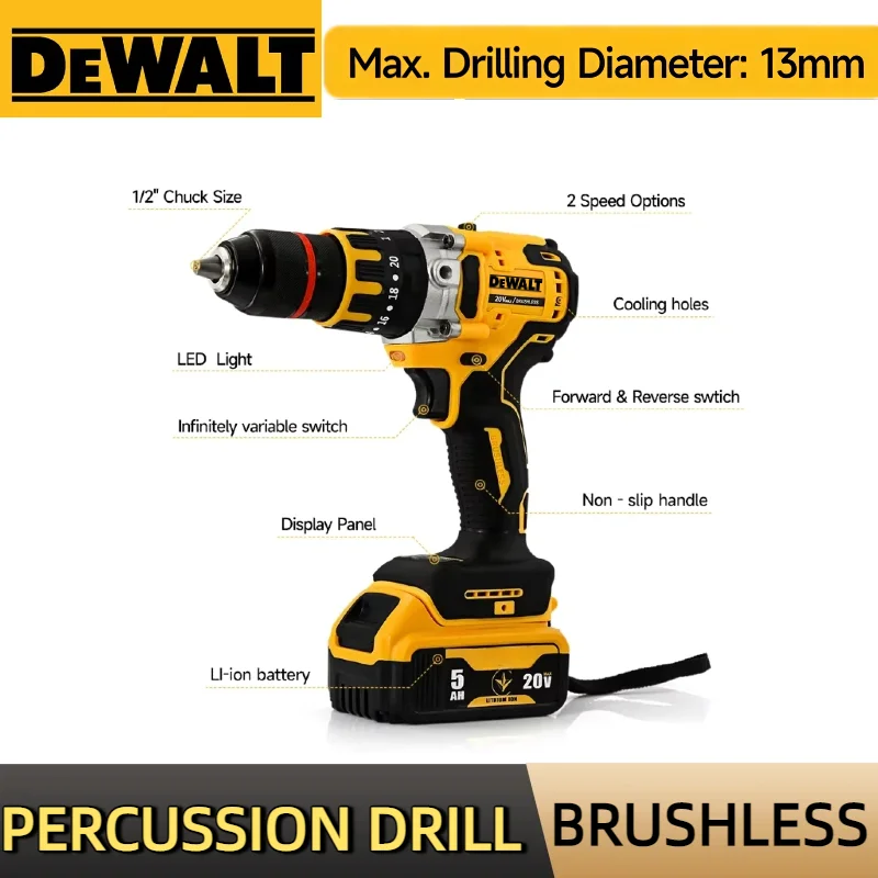 DEWALT DCD791 المدمجة اللاسلكي الحفر فرش السيارات الحفر مفك متعدد الوظائف محرك قابلة للشحن 20 فولت أداة كهربائية