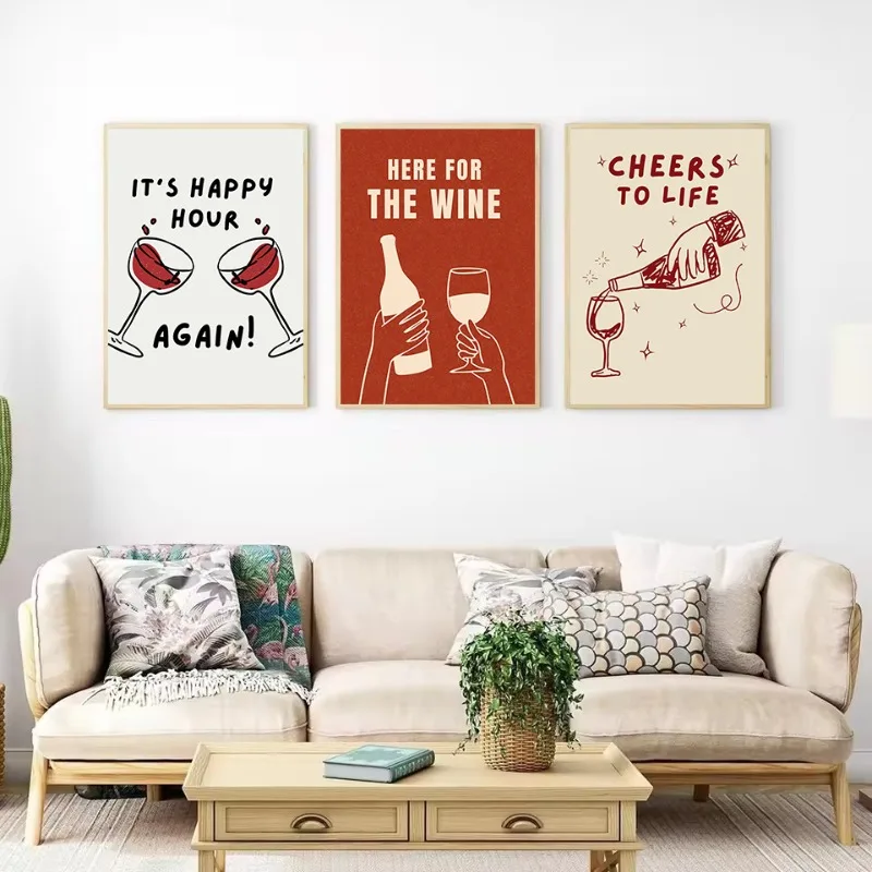 Minimalist Kitchen Pasta with Wine Martini Cocktail Cheers Good Times Poster Canvas Painting Wall Art Pictures Home Decor
