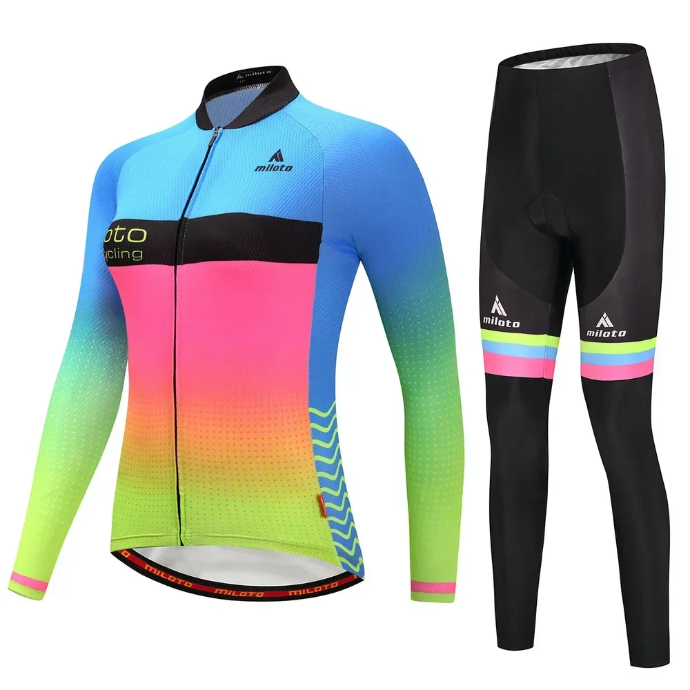 MILOTO Long Sleeve Women Cycling Jersey Set Cycling Pants Set MTB Road Bike Wear Autumn MTB Riding Skirt Pants Gel Pad