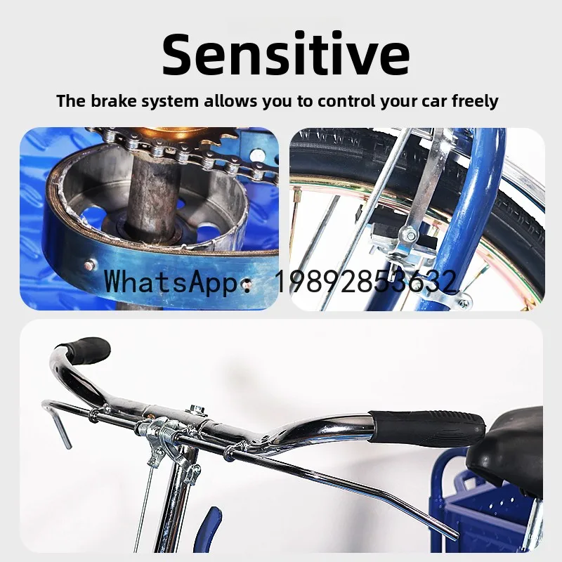 70～110CM Carriage Length Elderly Walking Cargo Pedal Bicycle Lightweight Effort-Saving Human Power Tricycle